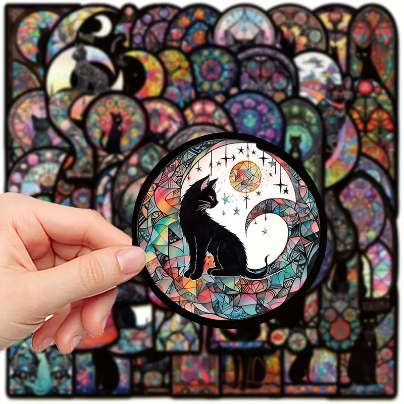 Buntglas Katzen Sticker Set – 50 matte Vinyl Aufkleber mit künstlerischem Design