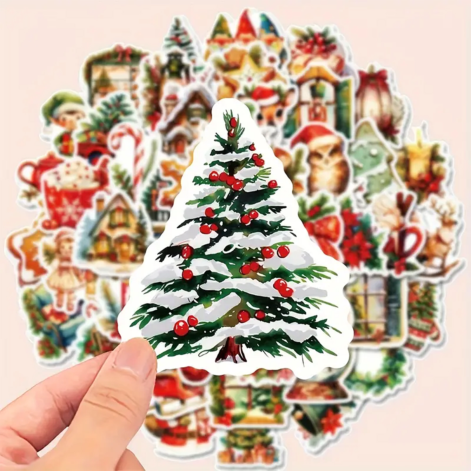 Weihnachtssticker Set bunte Wintermotive – 50 matte Papiersticker 40 mm