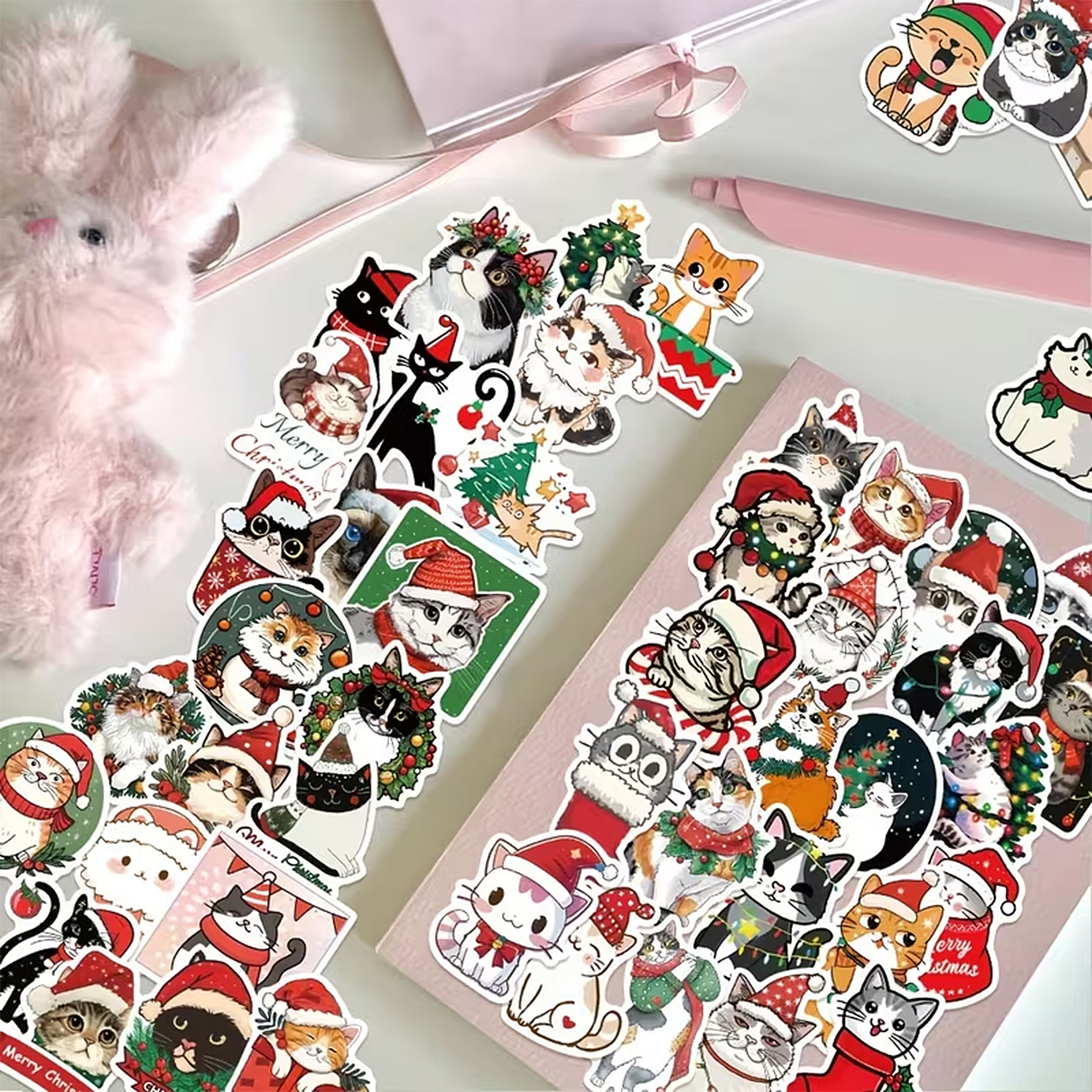 Weihnachts Katzen Sticker – 50-teiliges Set aus mattem Vinyl