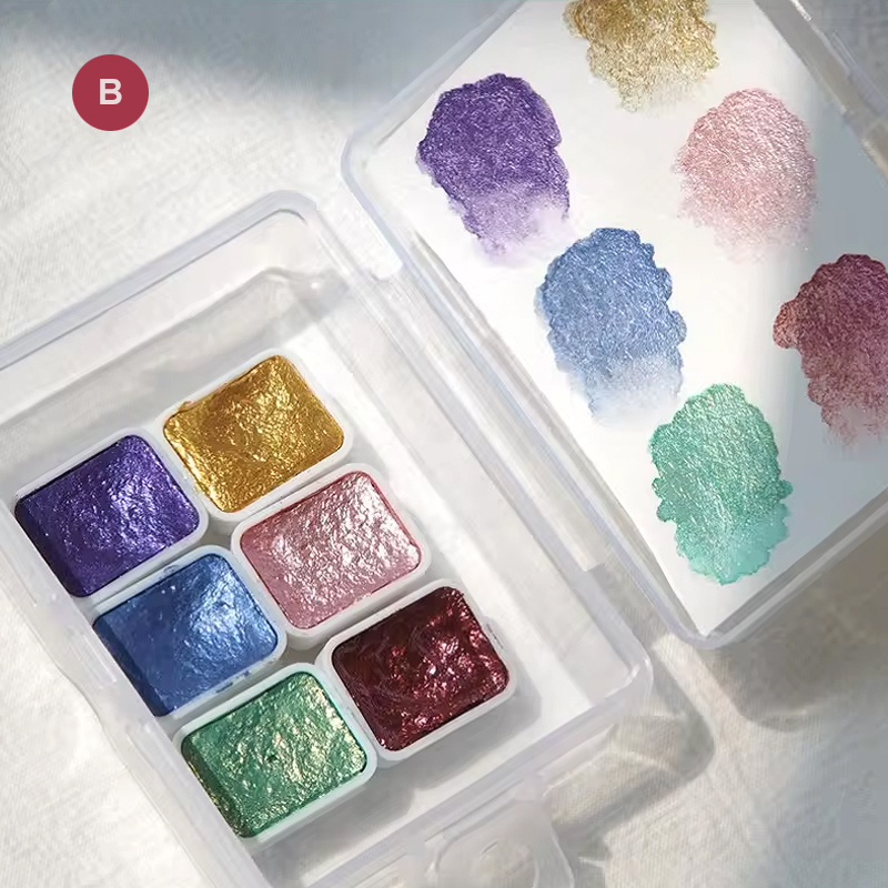 Metallische Wasserfarben Set – 6er-Set mit Glitzer- und Perlmuttschimmer