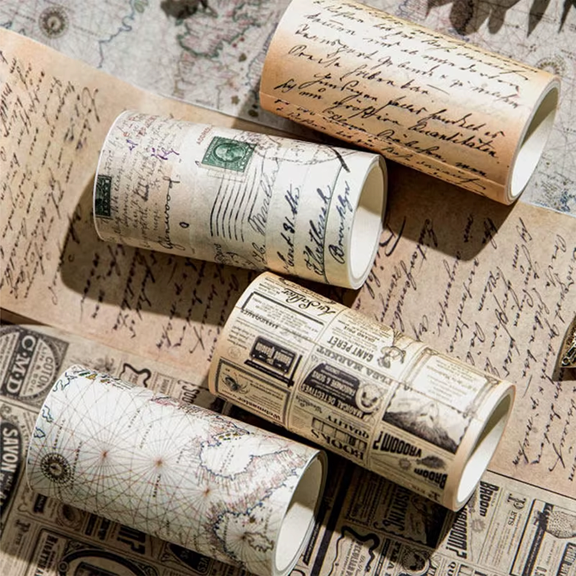 Vintage Washi Tape Set – 4 Rollen mit Retro Buchstabenmotiven