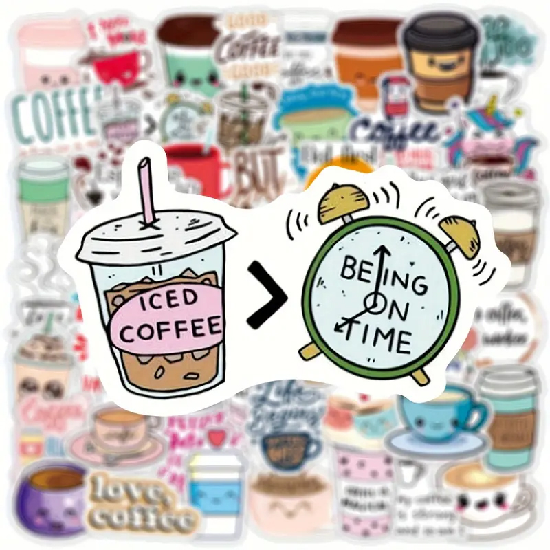 Kaffee Sticker Set – 50 selbstklebende, glänzende Motive aus Vinyl