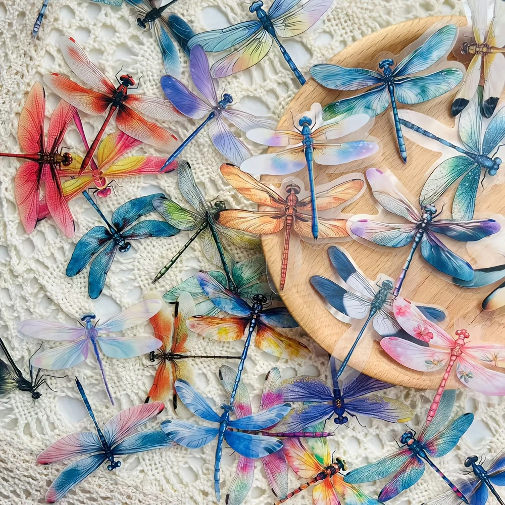 Libellen Aufkleber Set – 50 transparente PET Motive für Bastelprojekte