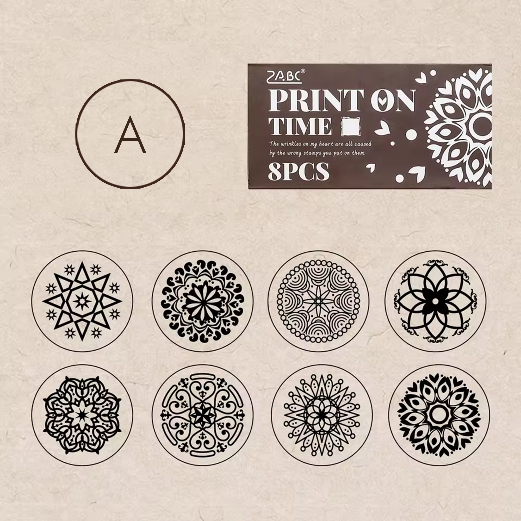 Vintage Muster Holzstempel Set – 8 Stempel rund & eckig