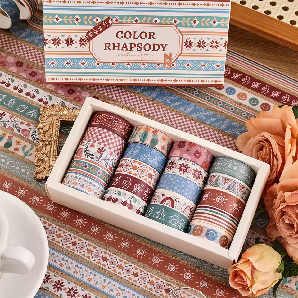 Boho Washi-Tape Set – 20 Motive im trendigen Boho-Stil