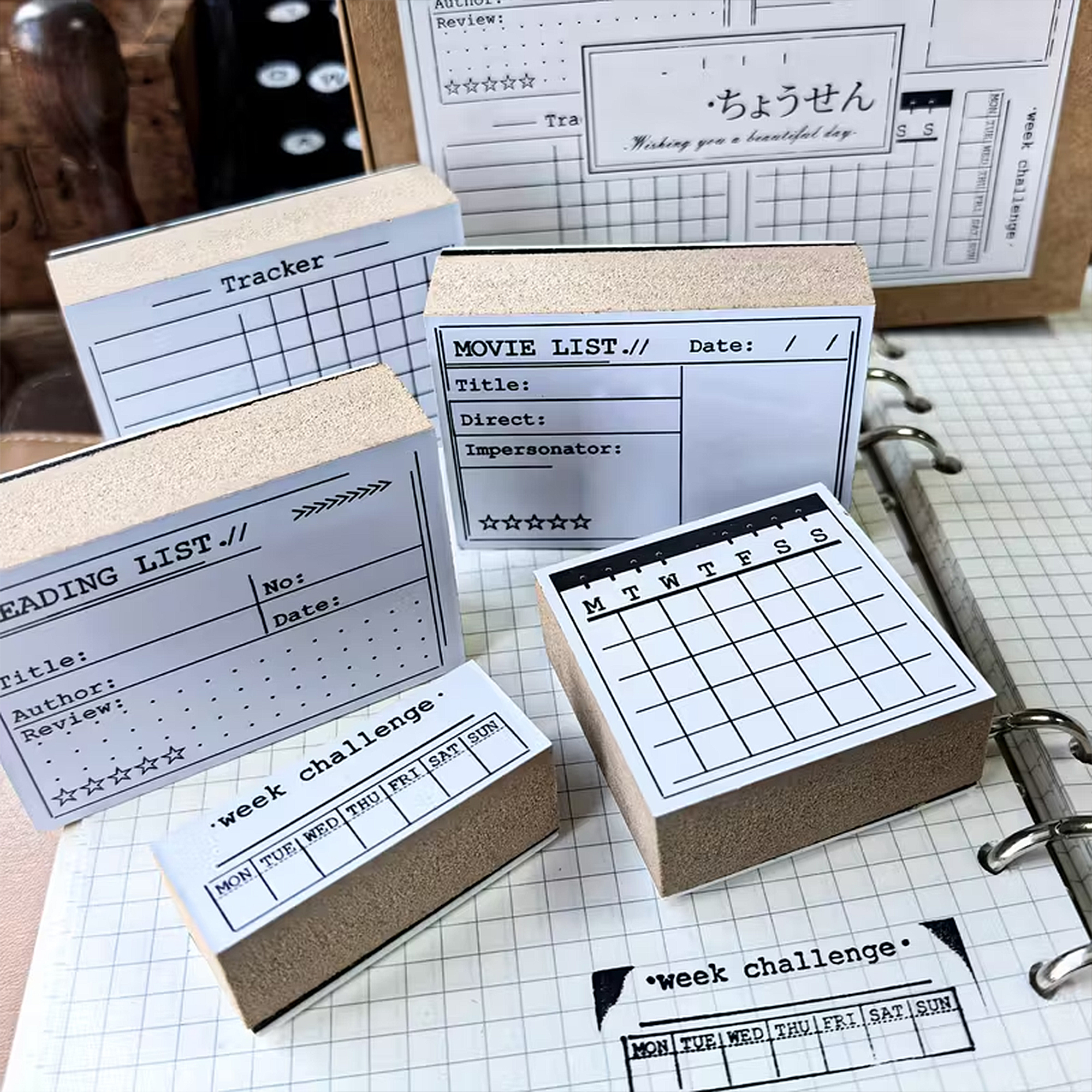 Planer Holzstempel Set – 5 Motive für Tracker und Kalenderideen