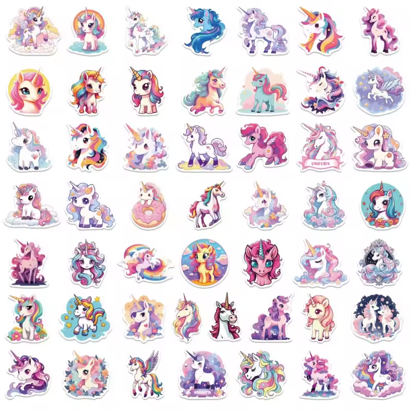 Einhorn Sticker für Kinder – 50 matte Vinyl-Aufkleber im Set