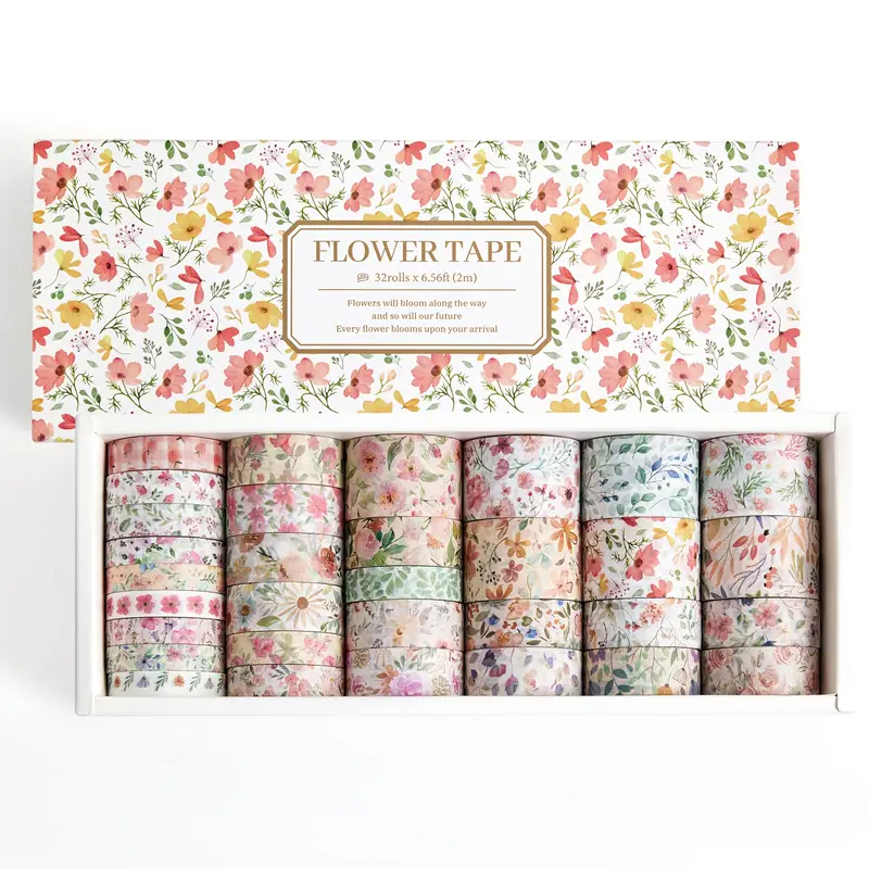 Washi Tape Set Blumen – 32 Rollen mit floralen Mustern aus Papier