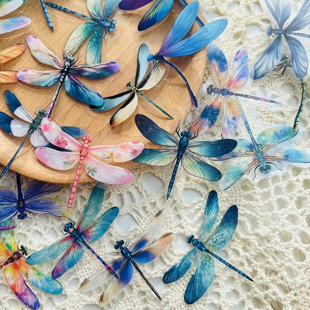 Libellen Aufkleber Set – 50 transparente PET Motive für Bastelprojekte