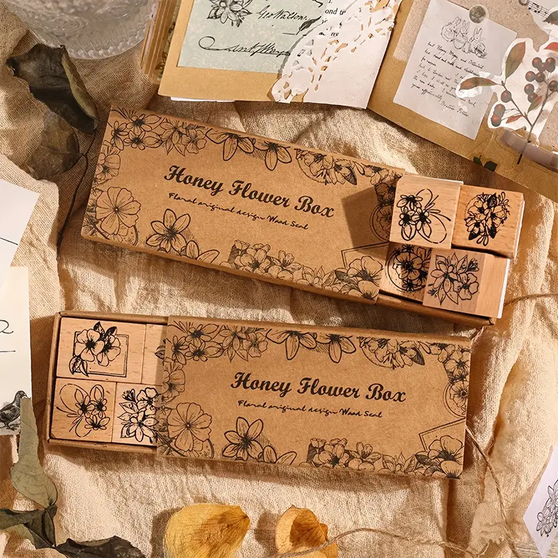 Florale Holzstempel Set – 8-teiliges Bastelzubehör mit Blumenmotiv