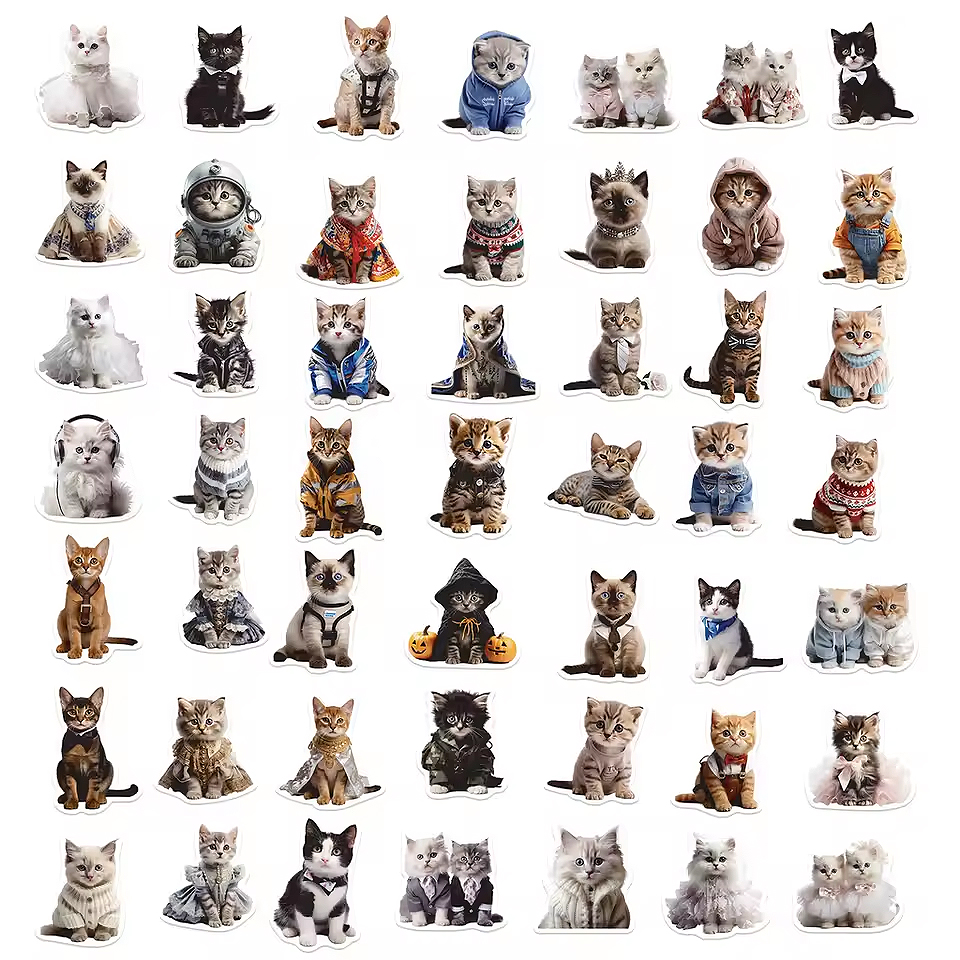Katzen Sticker Set – 50 Motive aus mattem Vinyl, wasserfest