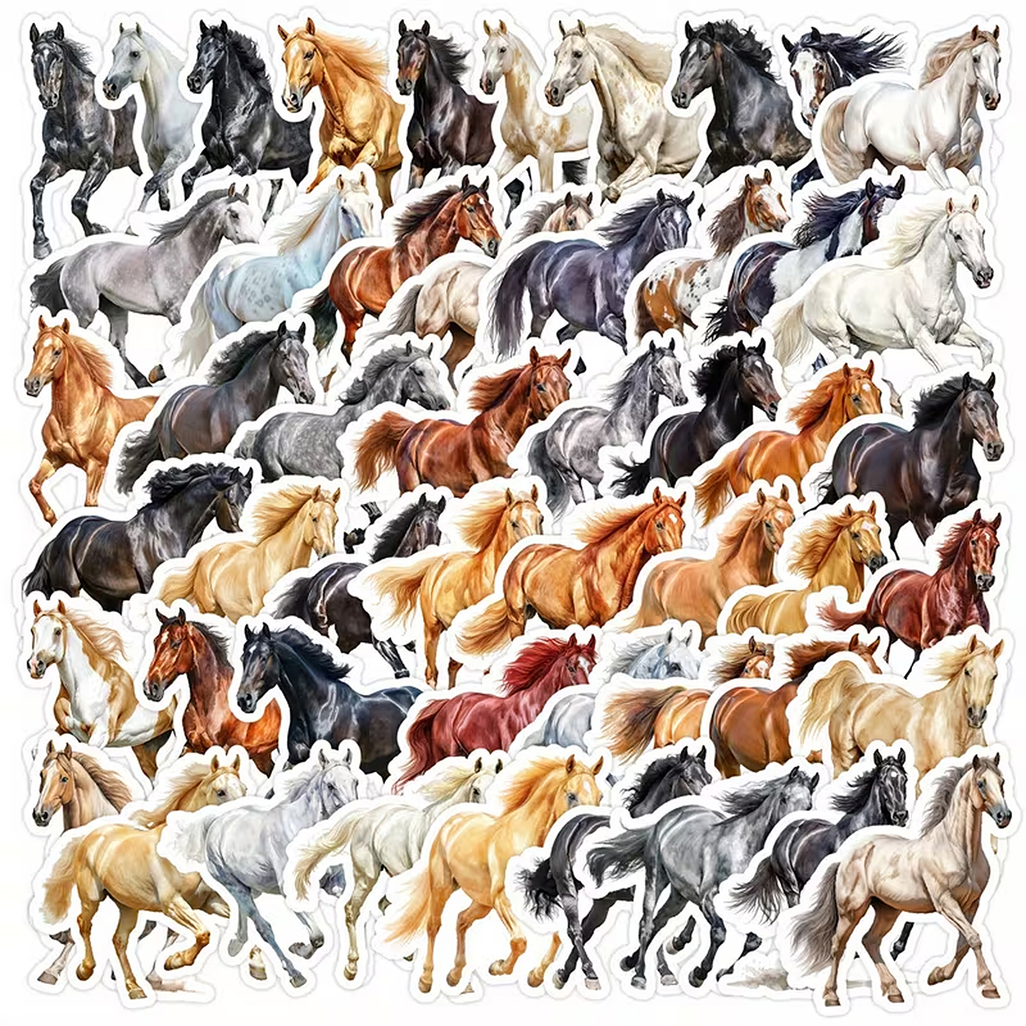 Pferde Sticker Set – 50 Aufkleber im Aquarell-Stil auf mattem Vinyl