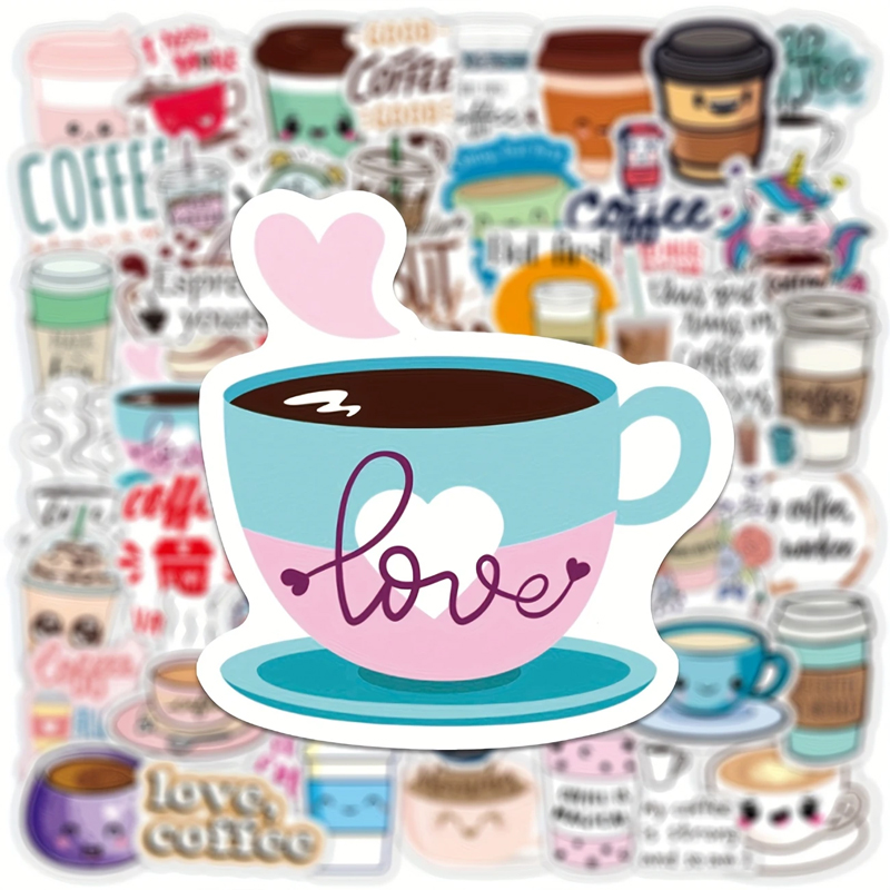 Kaffee Sticker Set – 50 selbstklebende, glänzende Motive aus Vinyl