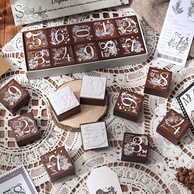 Holzstempel Set Zahlen und Buchstaben – 37-teilig mit Holzgriff