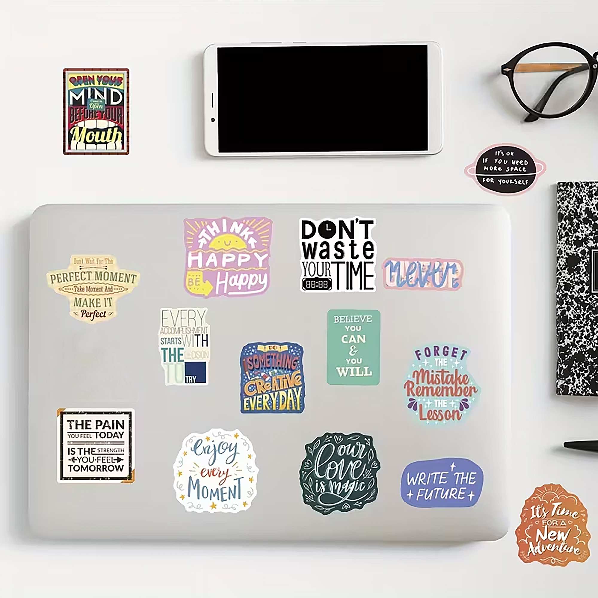 Motivierende Sprüche Sticker – 50-teiliges wasserfestes Vinyl Set