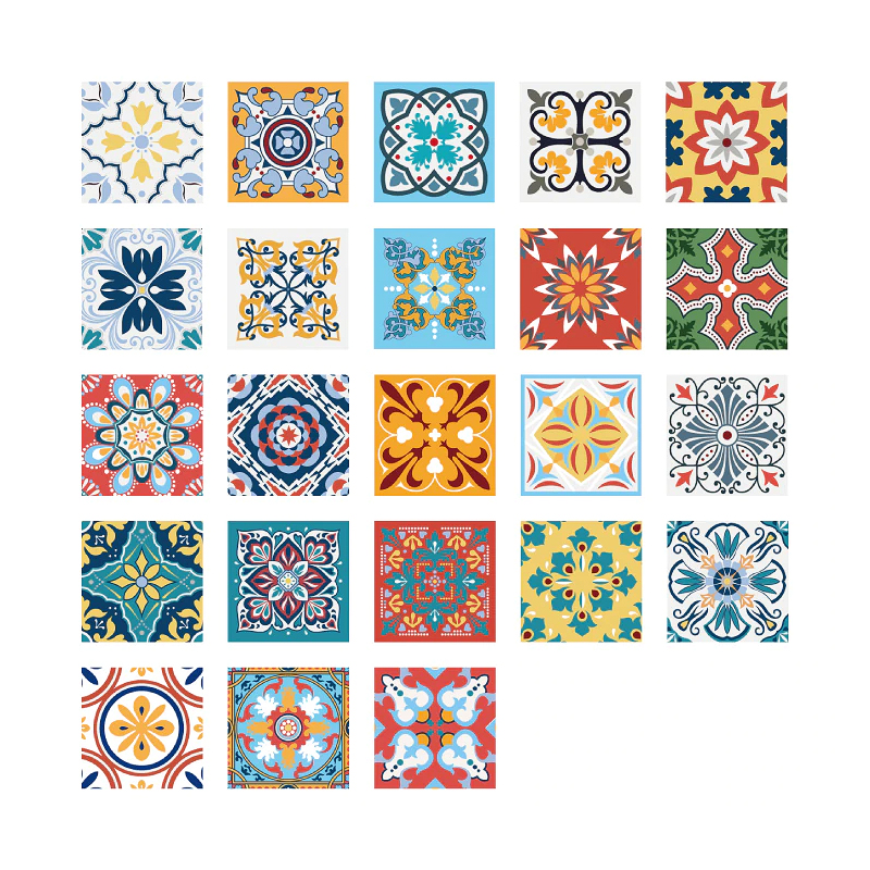 Retro Fliesen Sticker Set – 45 selbstklebende Mini-Sticker im Vintage-Fliesenstil