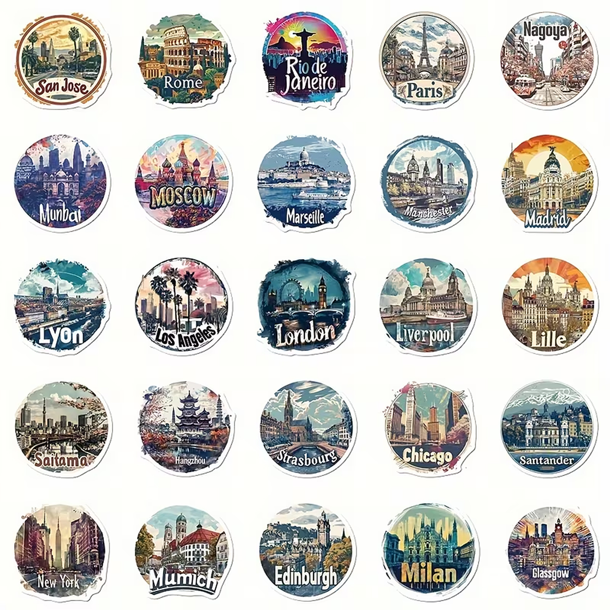 City Sticker Set – 50 ikonische Städte und Wahrzeichen als Vinyl-Sticker