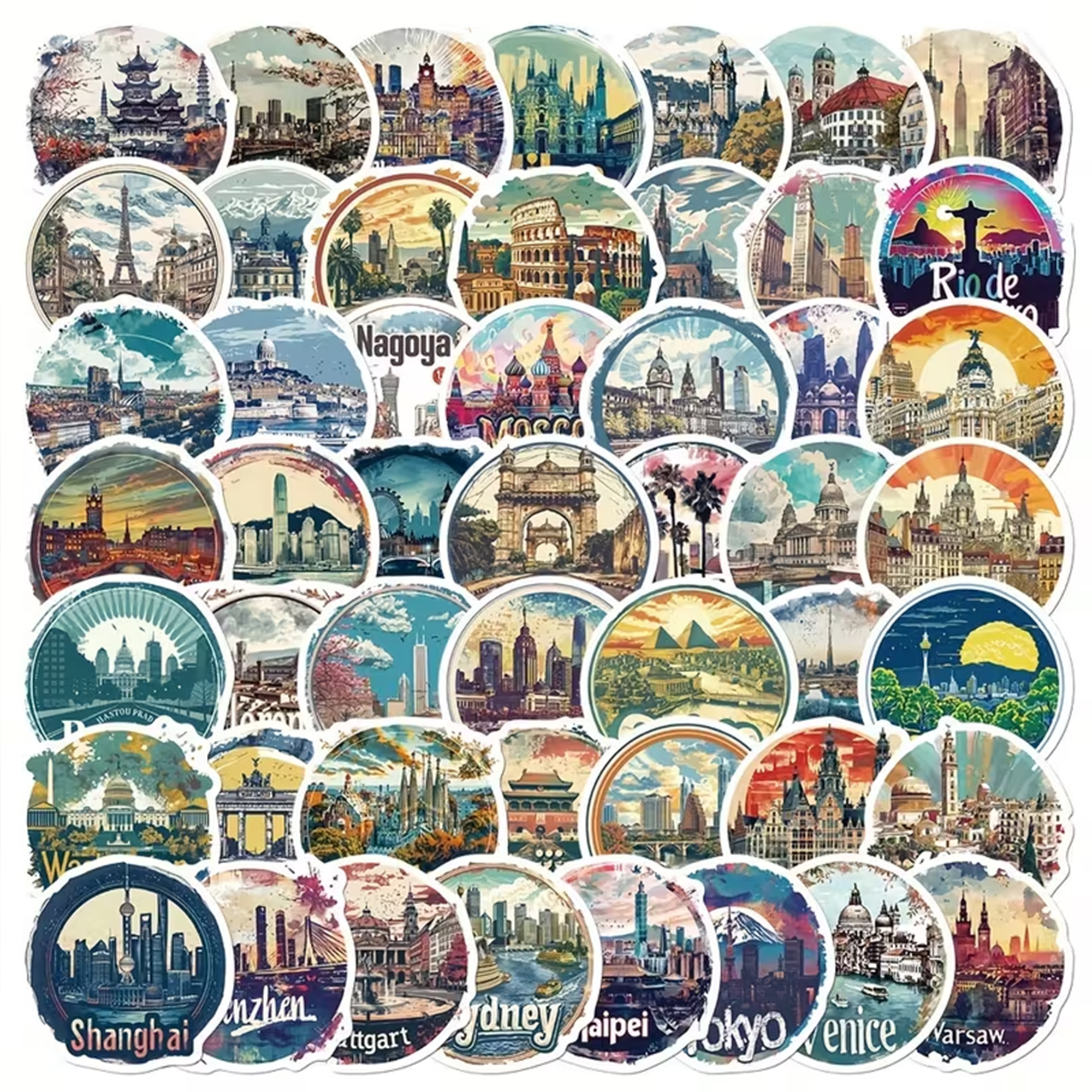 City Sticker Set – 50 ikonische Städte und Wahrzeichen als Vinyl-Sticker