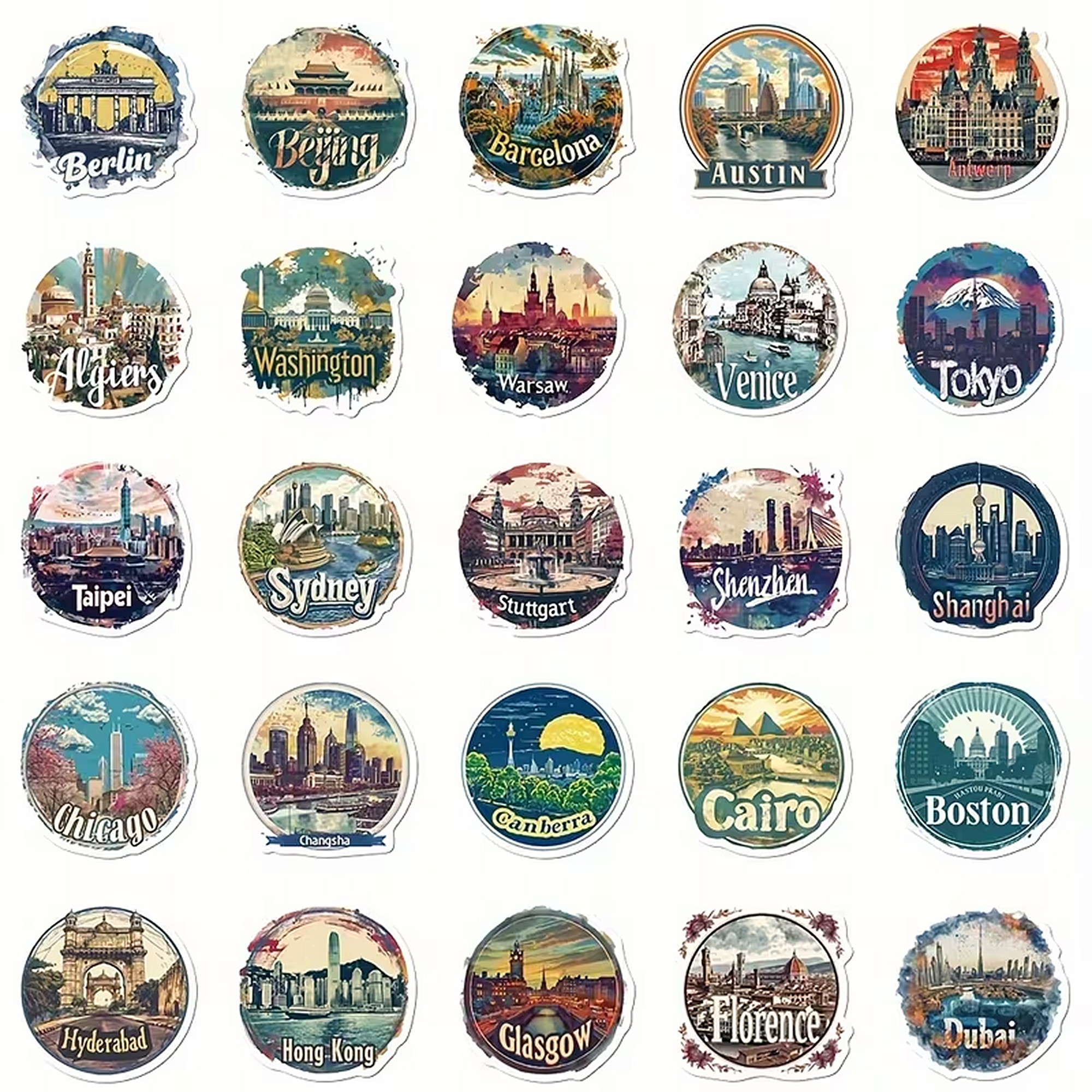 City Sticker Set – 50 ikonische Städte und Wahrzeichen als Vinyl-Sticker