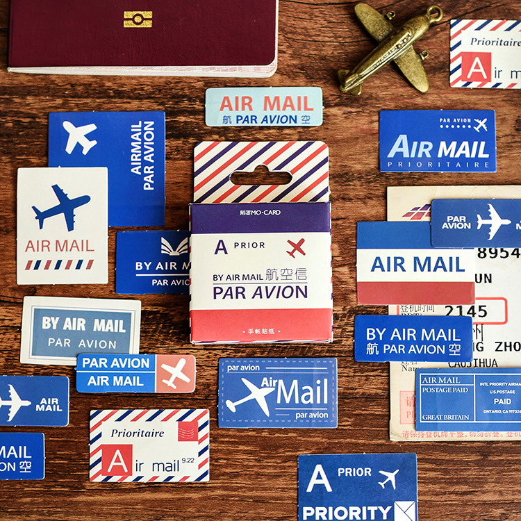 Luftpost Sticker, Sticker-Set "Air Mail" mit 45 mini Stickern