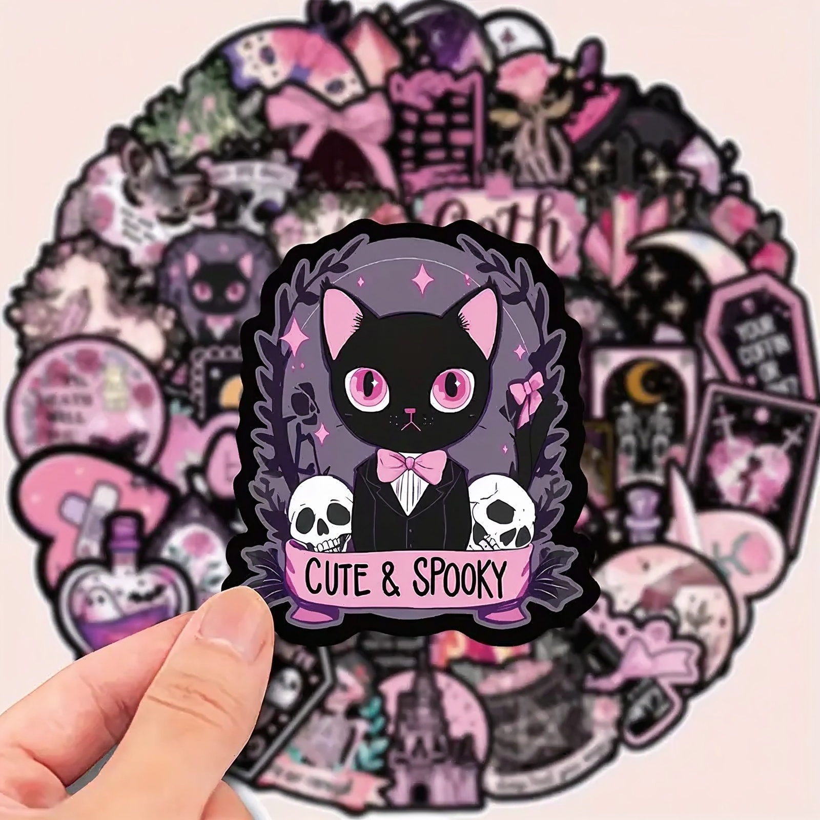 Gothic Sticker Set Schädel Rosen – 50 Wasserfeste Vinylmotive Schwarz Rosa