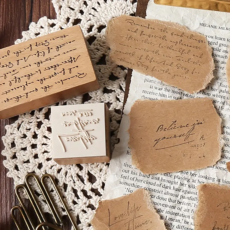 Holzstempel Set inspirierende Sprüche – 8-teilig mit Schreibschrift und Motivtexten