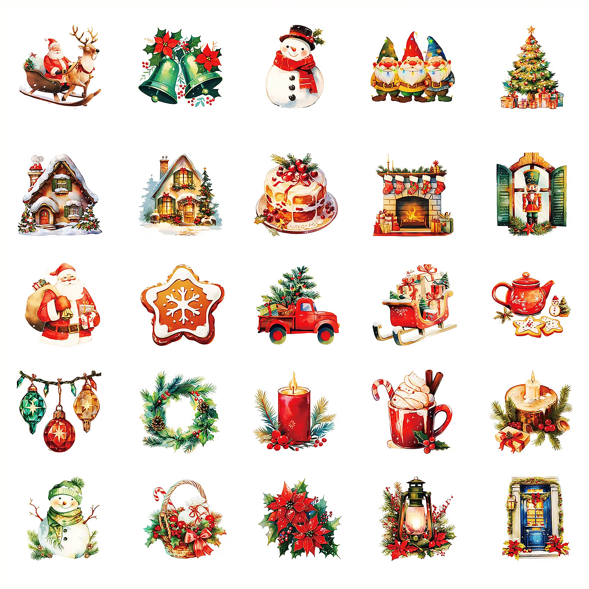 Weihnachtssticker Set bunte Wintermotive – 50 matte Papiersticker 40 mm