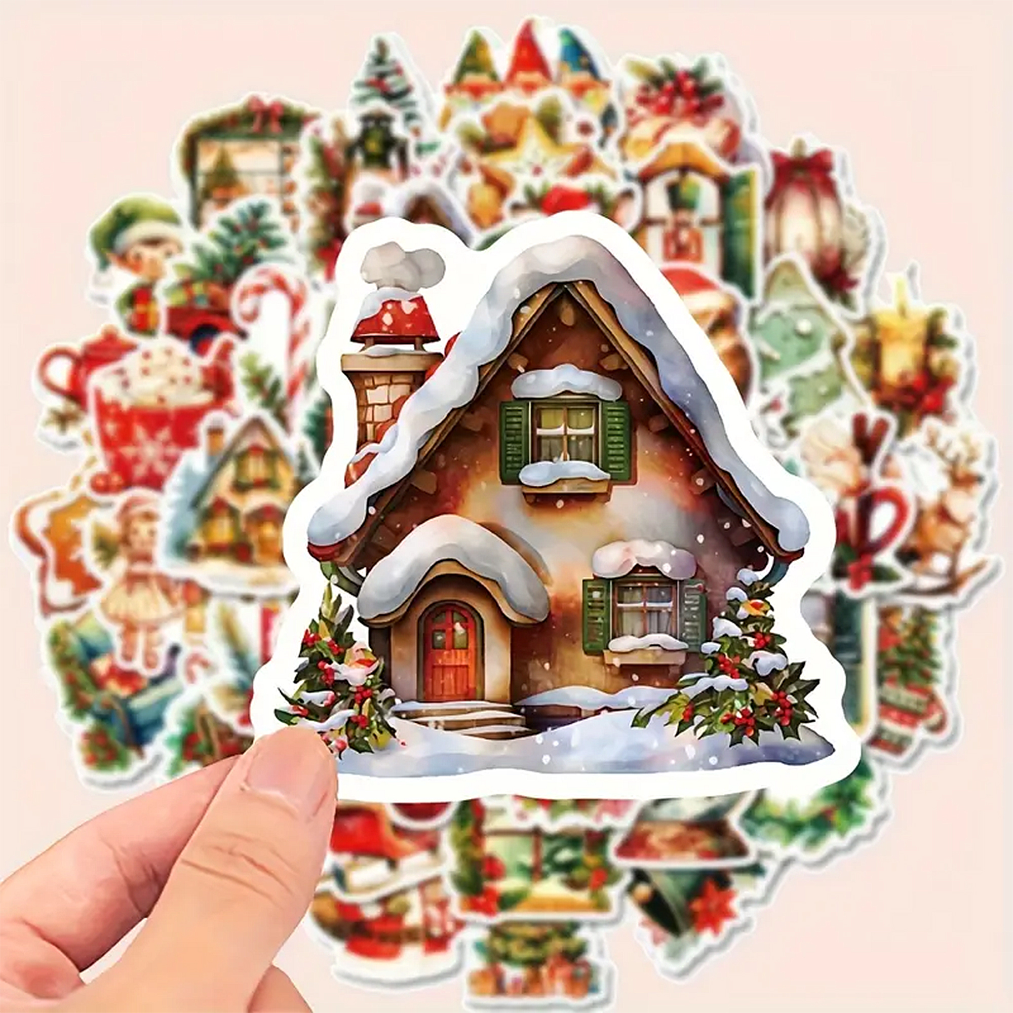 Weihnachtssticker Set bunte Wintermotive – 50 matte Papiersticker 40 mm