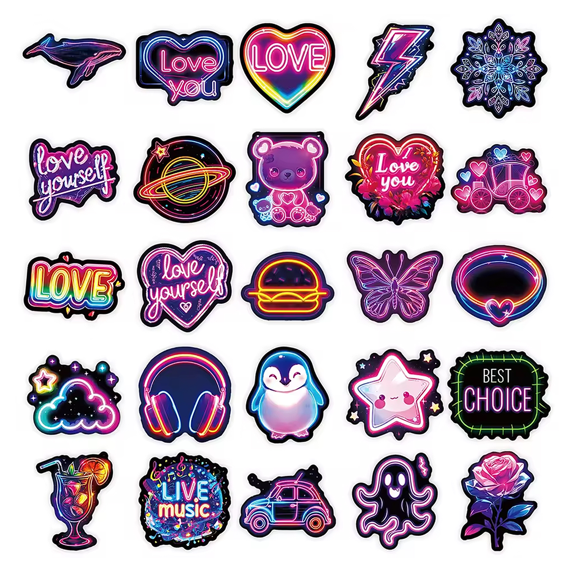 Neon Graffiti Sticker Set – 50 Wasserfeste Vinylmotive in Neonfarben
