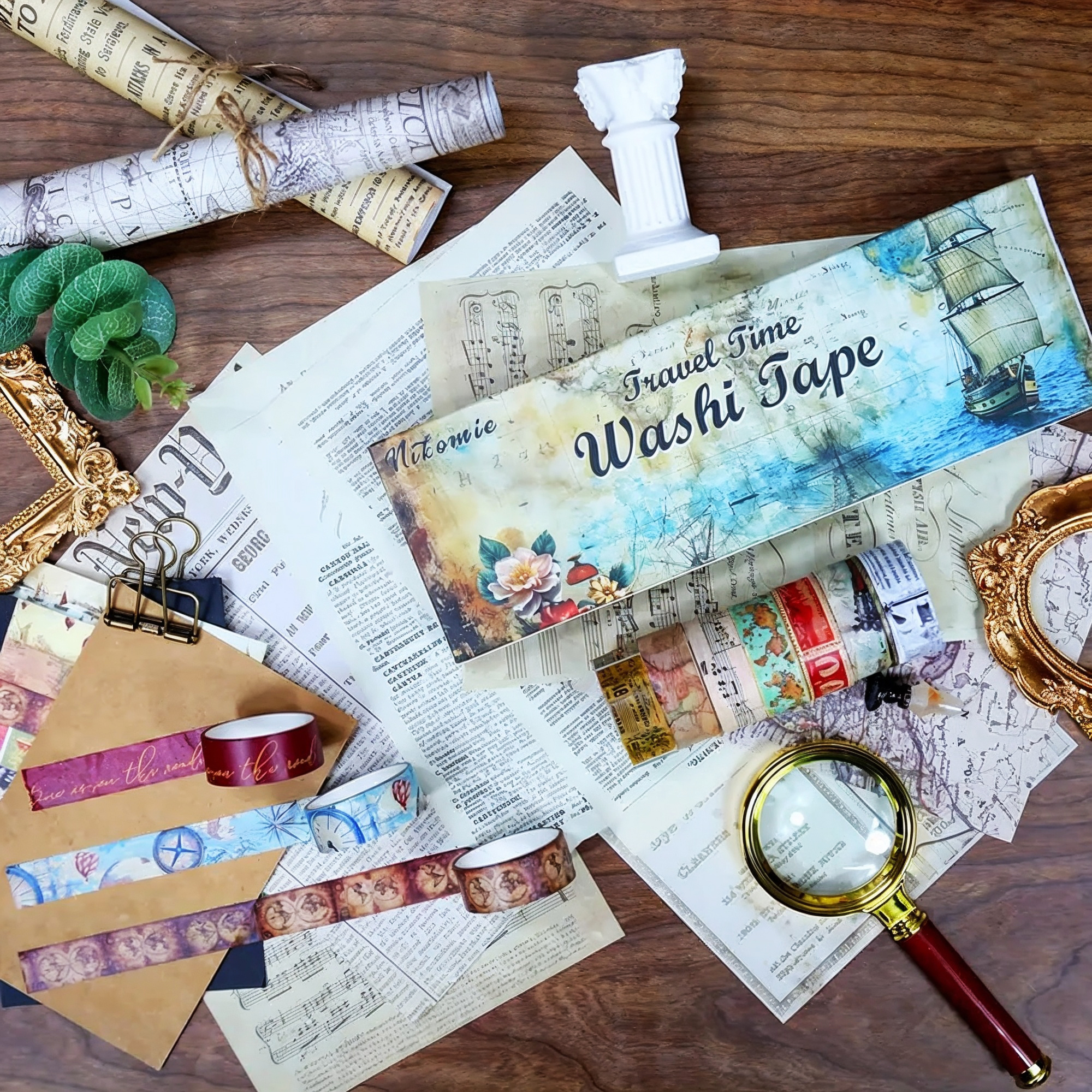 Retro Washi Tape Set – 12er-Set mit Reise-Motiven aus Washi-Papier