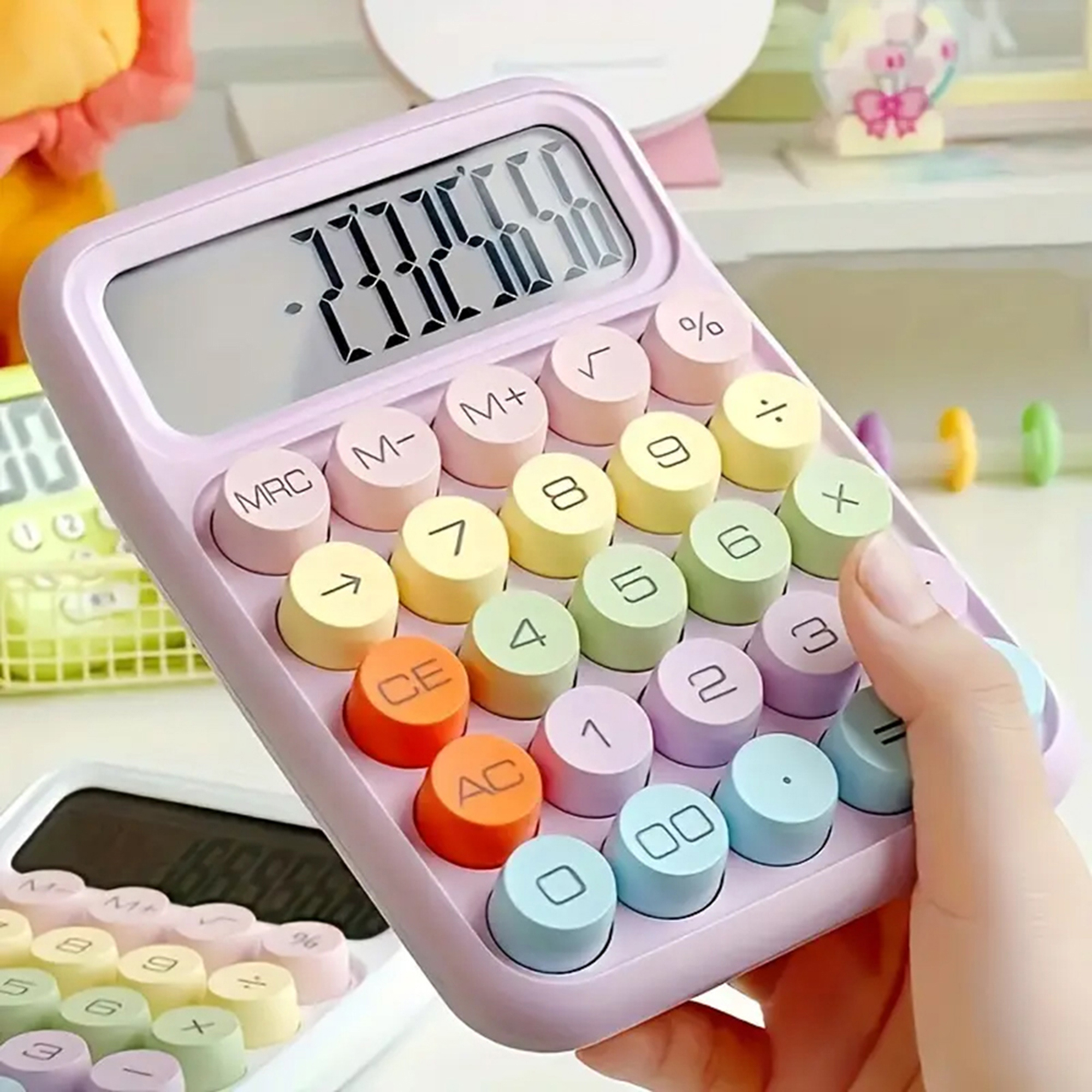 Bunter Taschenrechner mit LED-Display – Runde Typwriter-Tasten aus ABS