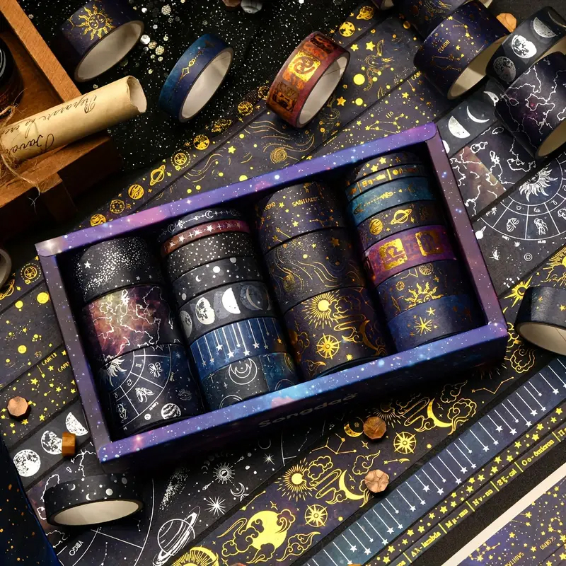 Washi Tape Set Universum – 20 Rollen mit Galaxie- und Sternenmotiv