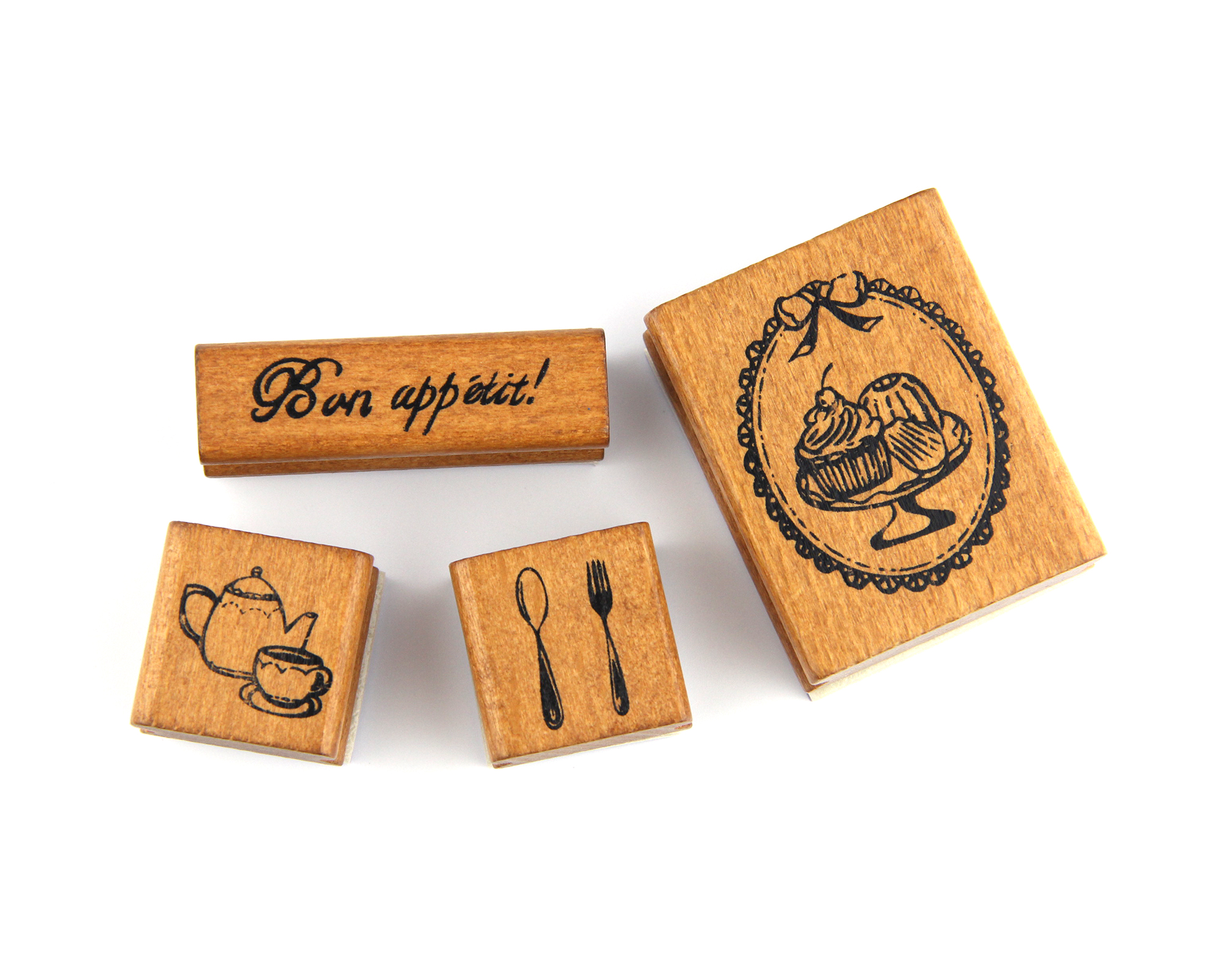 Stempelset mit Motiven – 4-teilig mit Holzgriff und Schaumstoffschicht