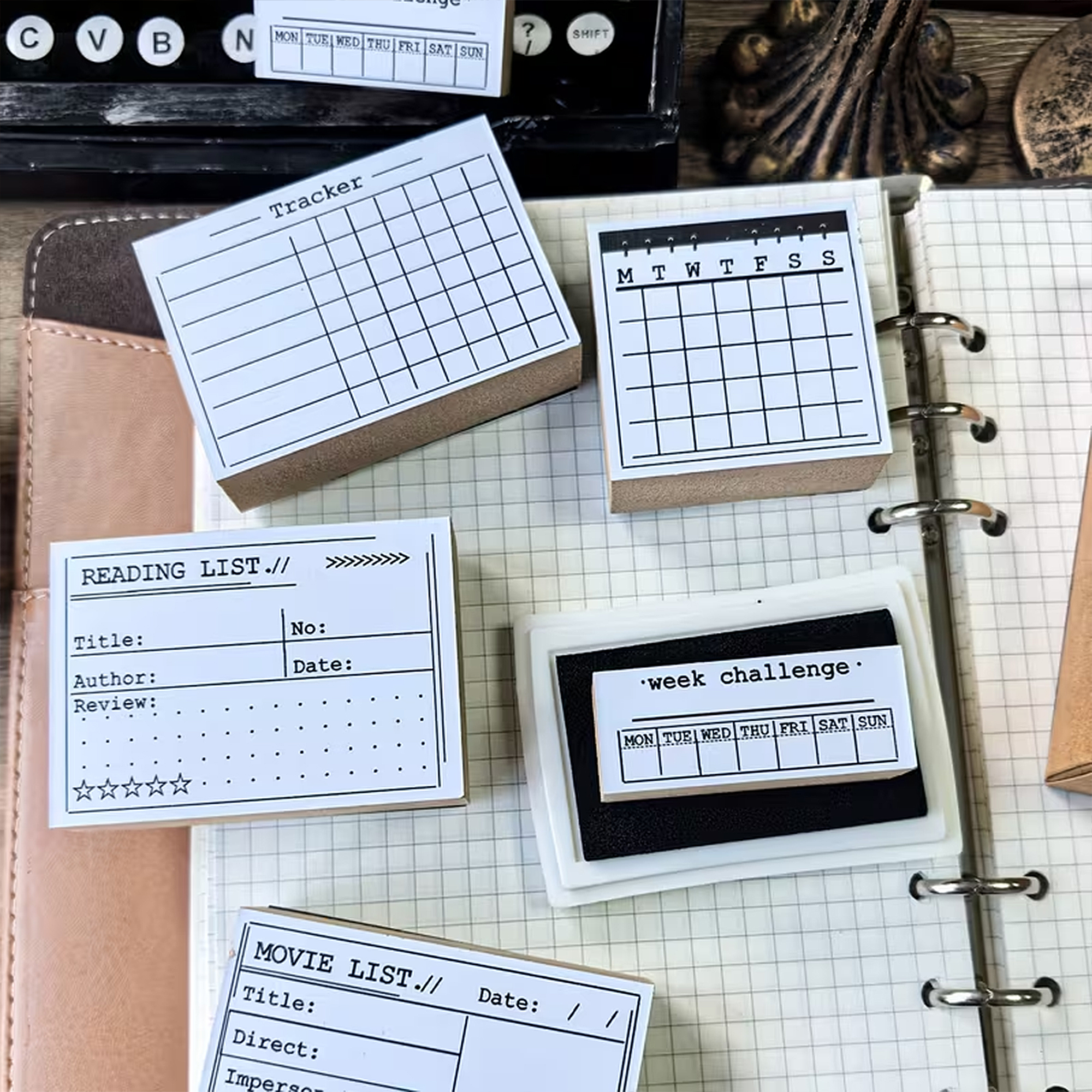 Planer Holzstempel Set – 5 Motive für Tracker und Kalenderideen
