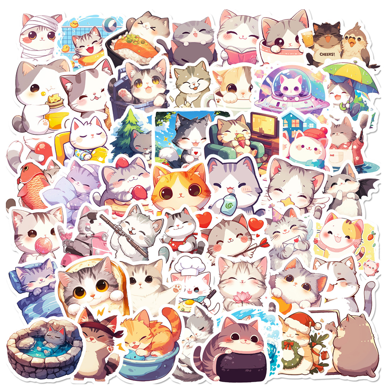 Katzen Sticker Set – 50 Motive, Vinyl, wasserfest und glänzend