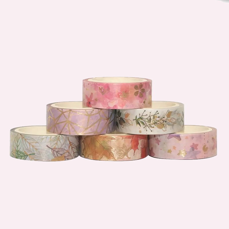 Florales Washi-Tape Set – 6 Rollen mit Goldfolie und Blumenmotiven