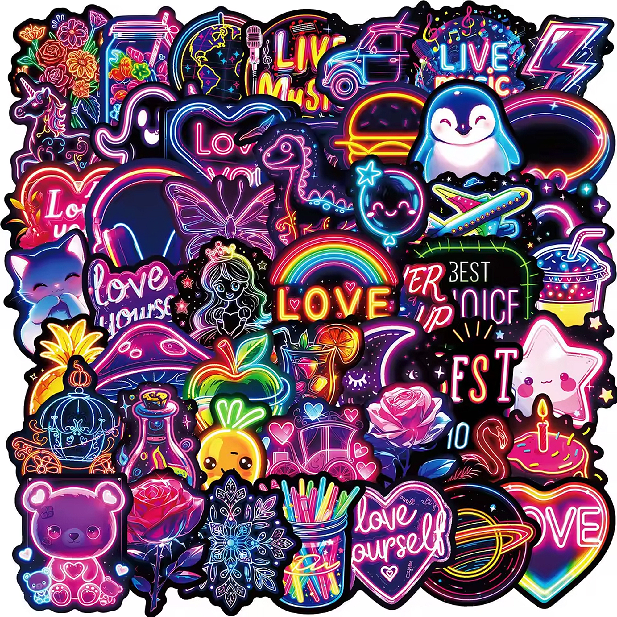 Neon Graffiti Sticker Set – 50 Wasserfeste Vinylmotive in Neonfarben