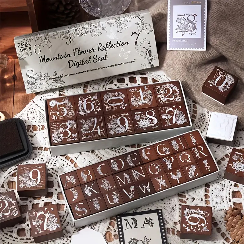 Holzstempel Set Zahlen und Buchstaben – 37-teilig mit Holzgriff