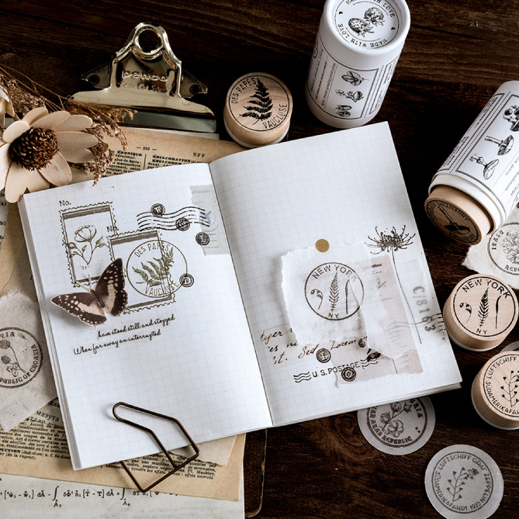 Holzstempel Pflanzen Set – 3-teiliges rundes Motiv-Set für DIY Projekte