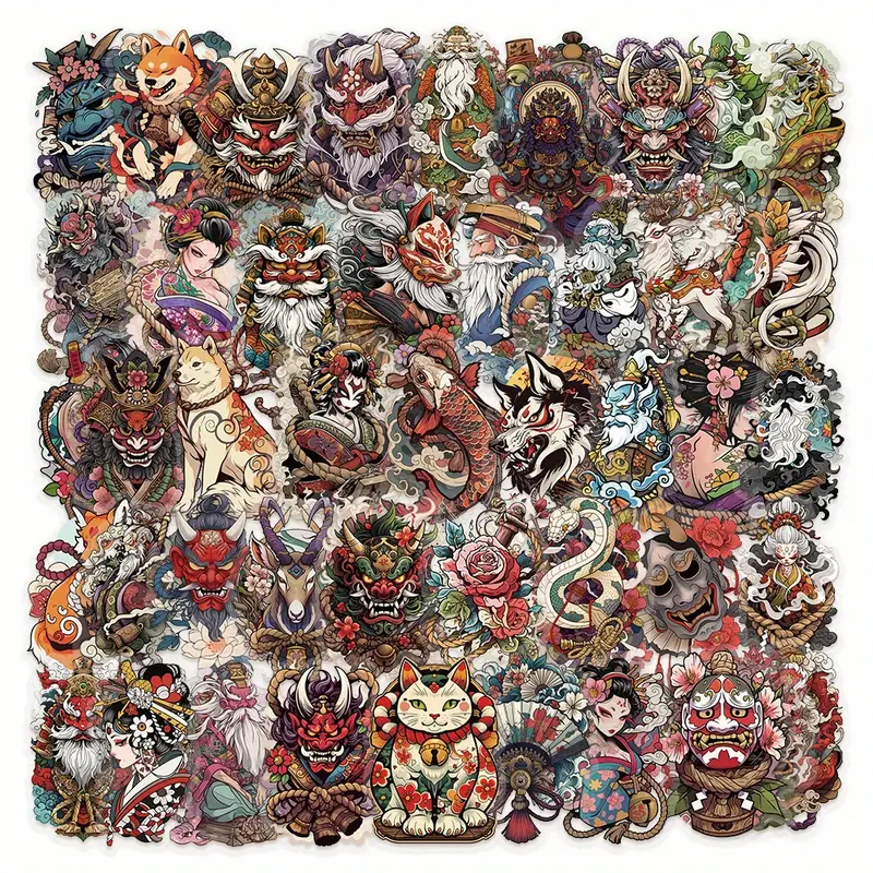 Japanische Tattoo Sticker – Set aus 50 transparenten PET Motiven