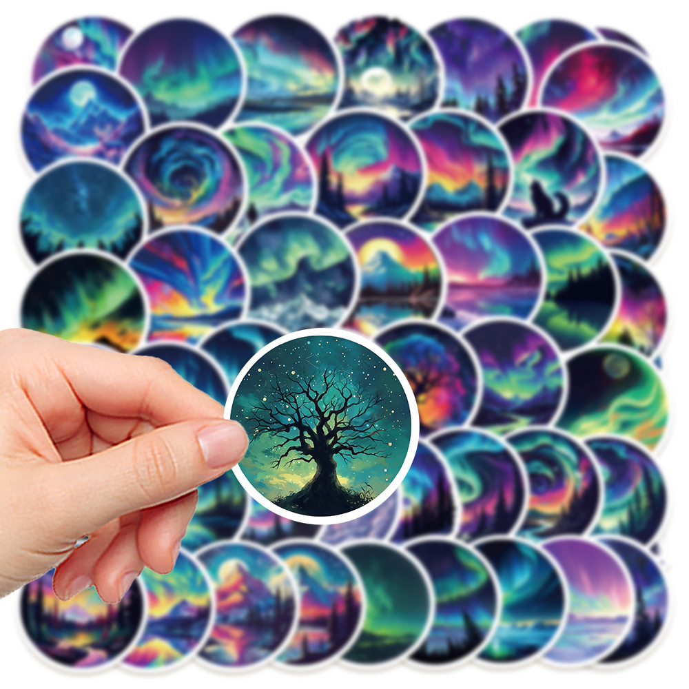 Polarlichter Sticker Set – 50 wasserfeste Vinyl Aufkleber mit Himmelsmotiven