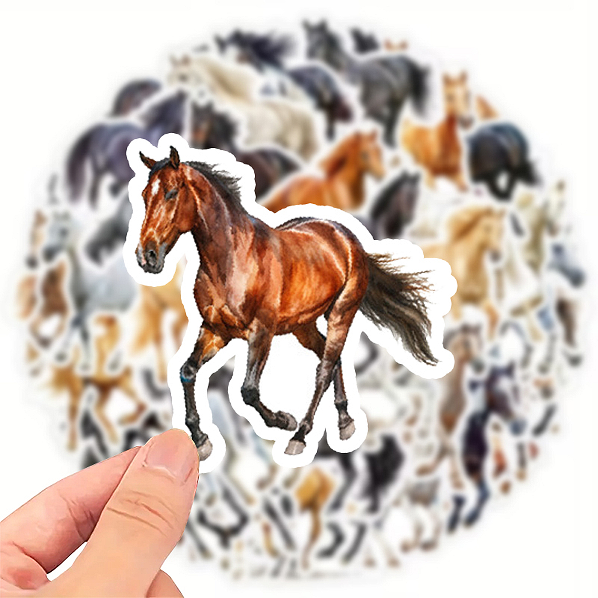 Pferde Sticker Set – 50 Aufkleber im Aquarell-Stil auf mattem Vinyl