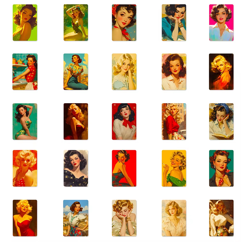 Retro Pin-up Sticker Set – 50 wasserfeste Vintage-Frauenmotive