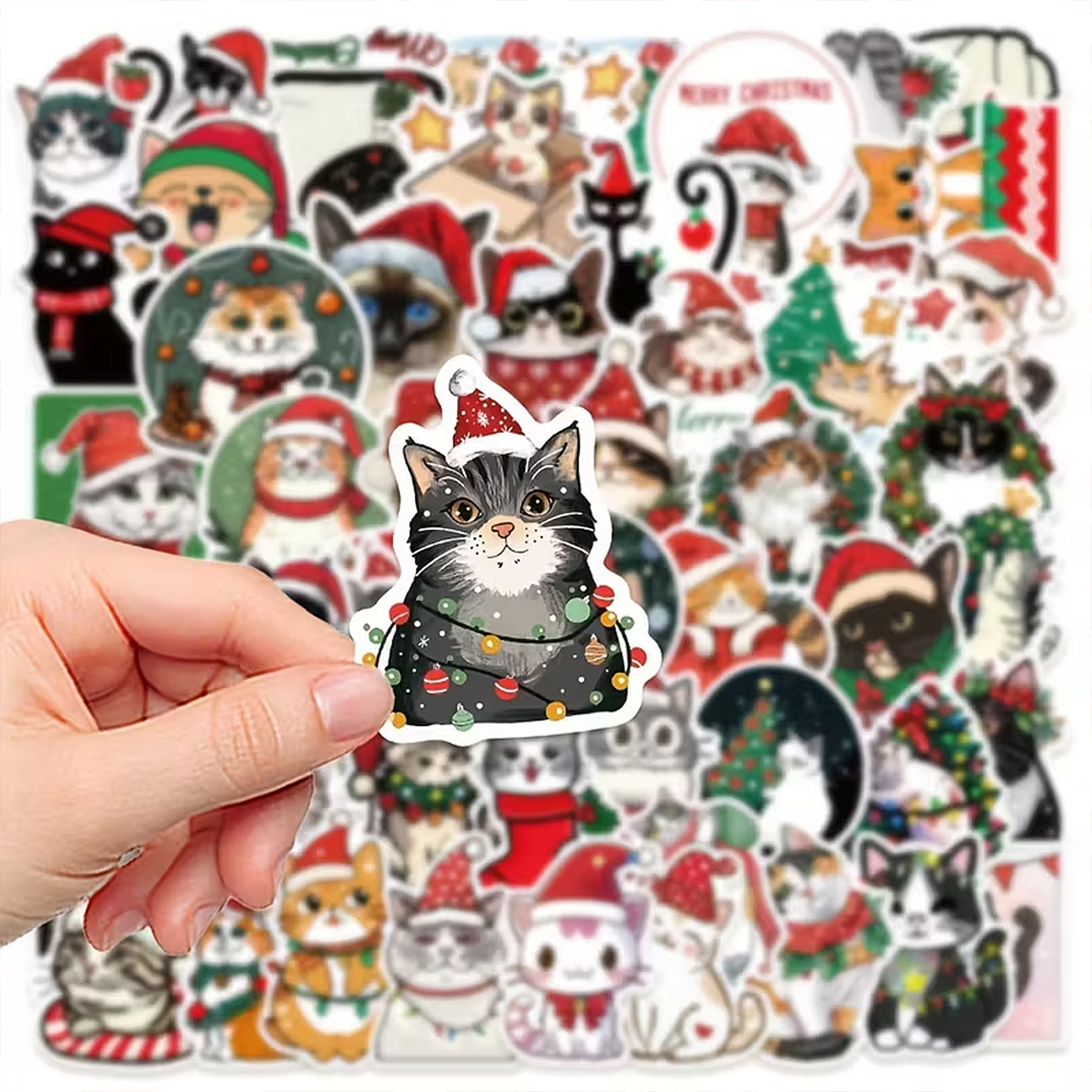 Weihnachts Katzen Sticker – 50-teiliges Set aus mattem Vinyl