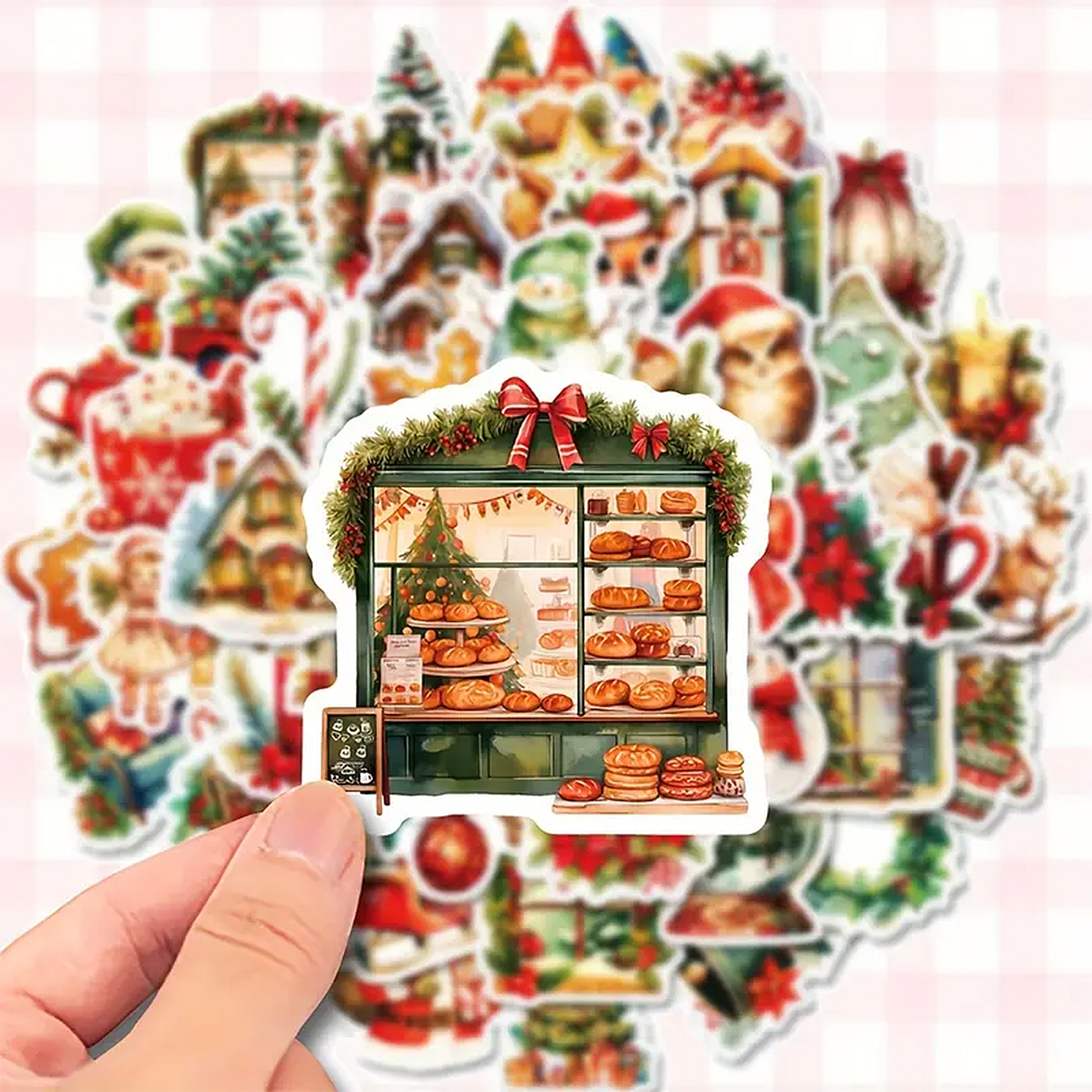 Weihnachtssticker Set bunte Wintermotive – 50 matte Papiersticker 40 mm