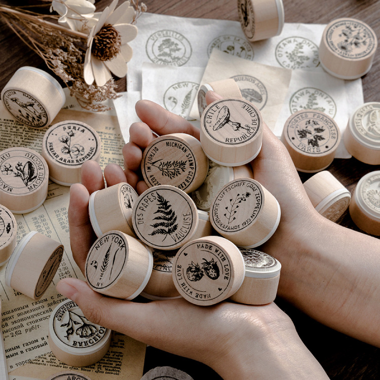 Holzstempel Pflanzen Set – 3-teiliges rundes Motiv-Set für DIY Projekte