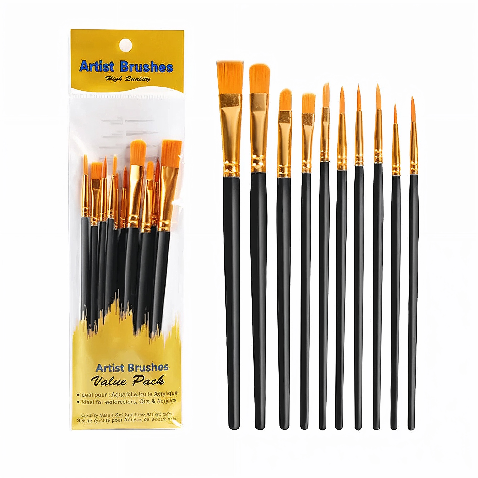 Nylon Pinsel Set – 10-teiliges Künstlerset mit Nylonborsten und Kunststoffgriff