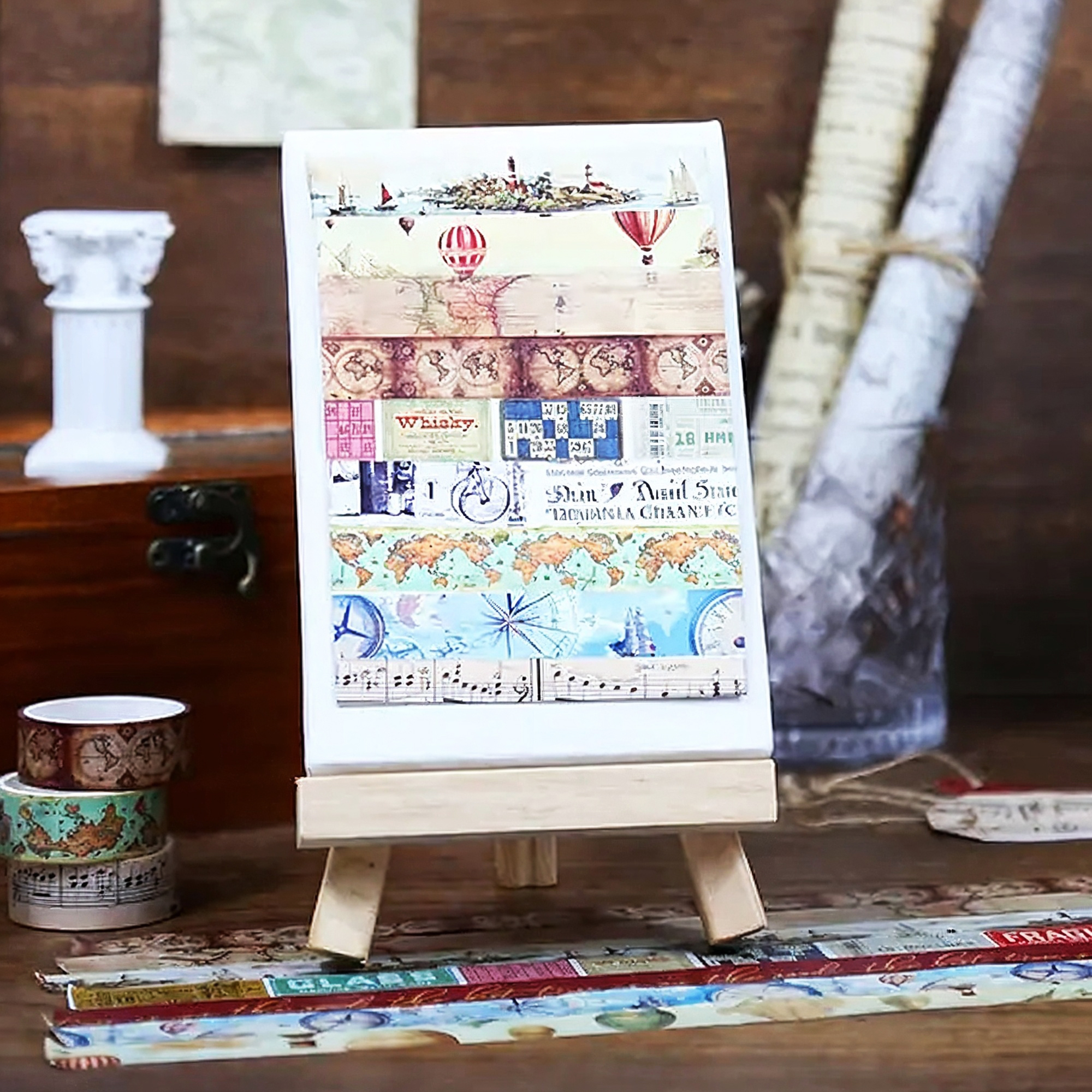 Retro Washi Tape Set – 12er-Set mit Reise-Motiven aus Washi-Papier