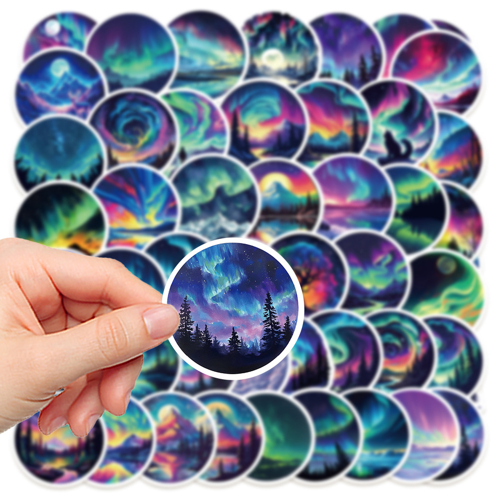 Polarlichter Sticker Set – 50 wasserfeste Vinyl Aufkleber mit Himmelsmotiven
