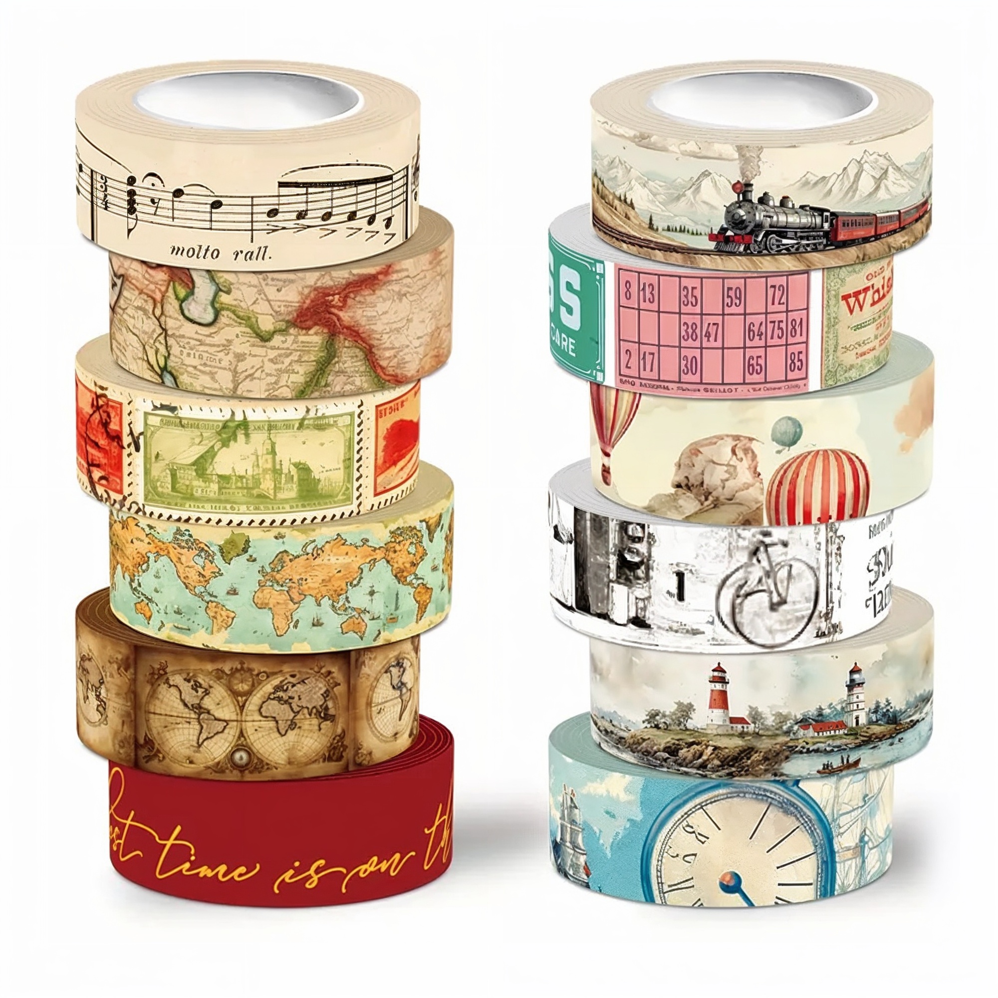 Retro Washi Tape Set – 12er-Set mit Reise-Motiven aus Washi-Papier